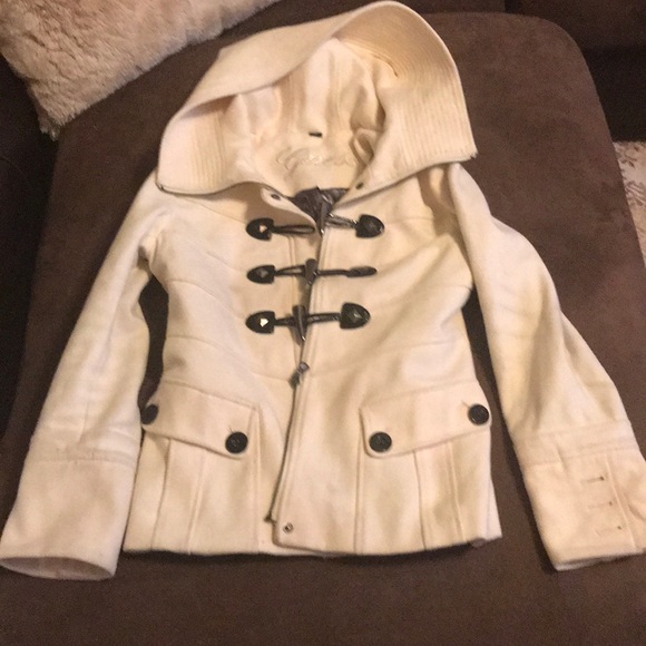 Guess Jackets & Blazers - SALE🍂NWOT GUESS WOOL CREAM HOODED COAT!!🍂